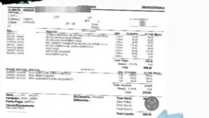 Recibo sem o Plano Car, cliente Gabriela: total R$ 668,40