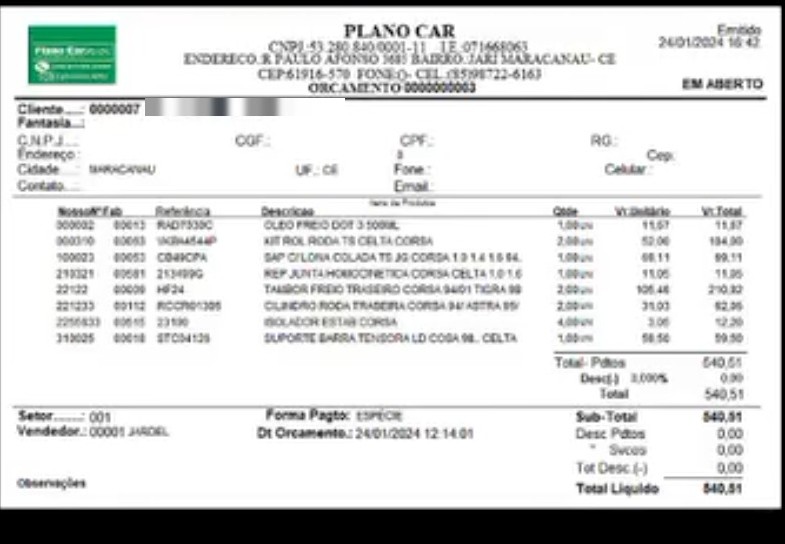 Recibo com o Plano Car, cliente Pastor Mauricio: total R$ 540,51