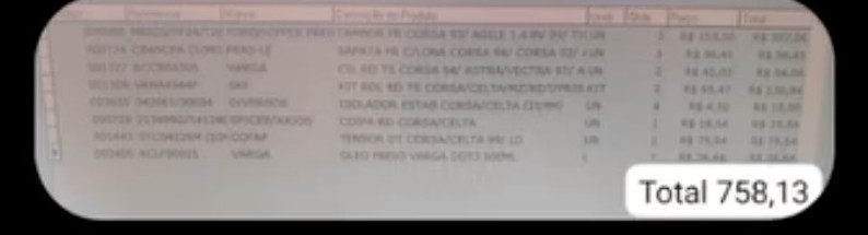 Recibo sem o Plano Car, cliente Pastor Mauricio: total R$ 758,13